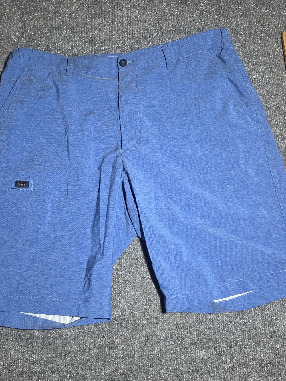 Greg Norman Mens Blue Heathered Golf Shorts Size 34 Stretch Flat Front Shark